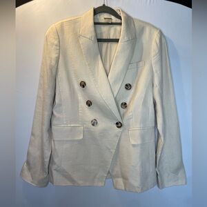 Magaschoni Double Breasted Linen Cream Oatmeal Blazer Jacket. Size Small $228